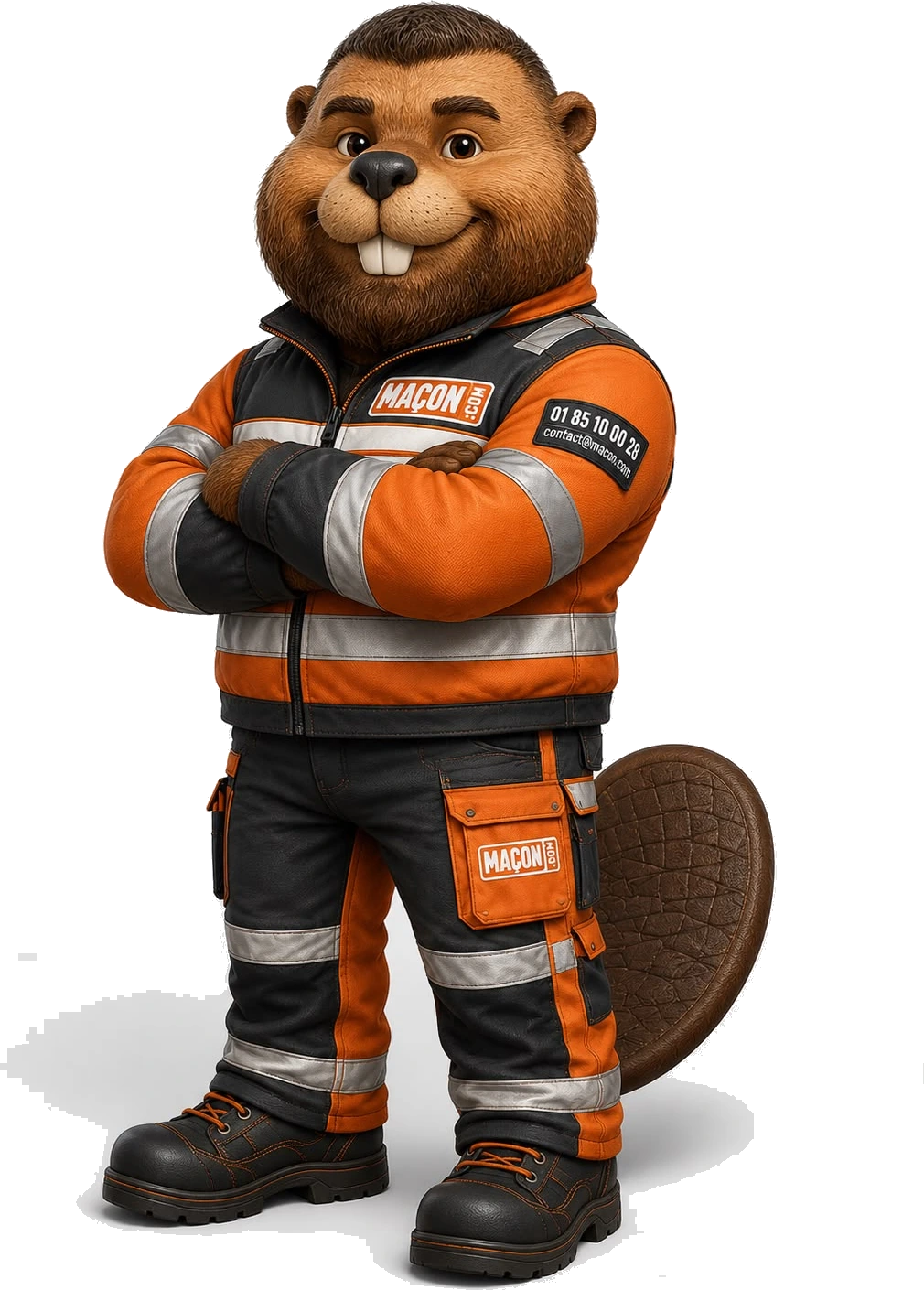 Mascotte maçon.com présentant un devis gratuit